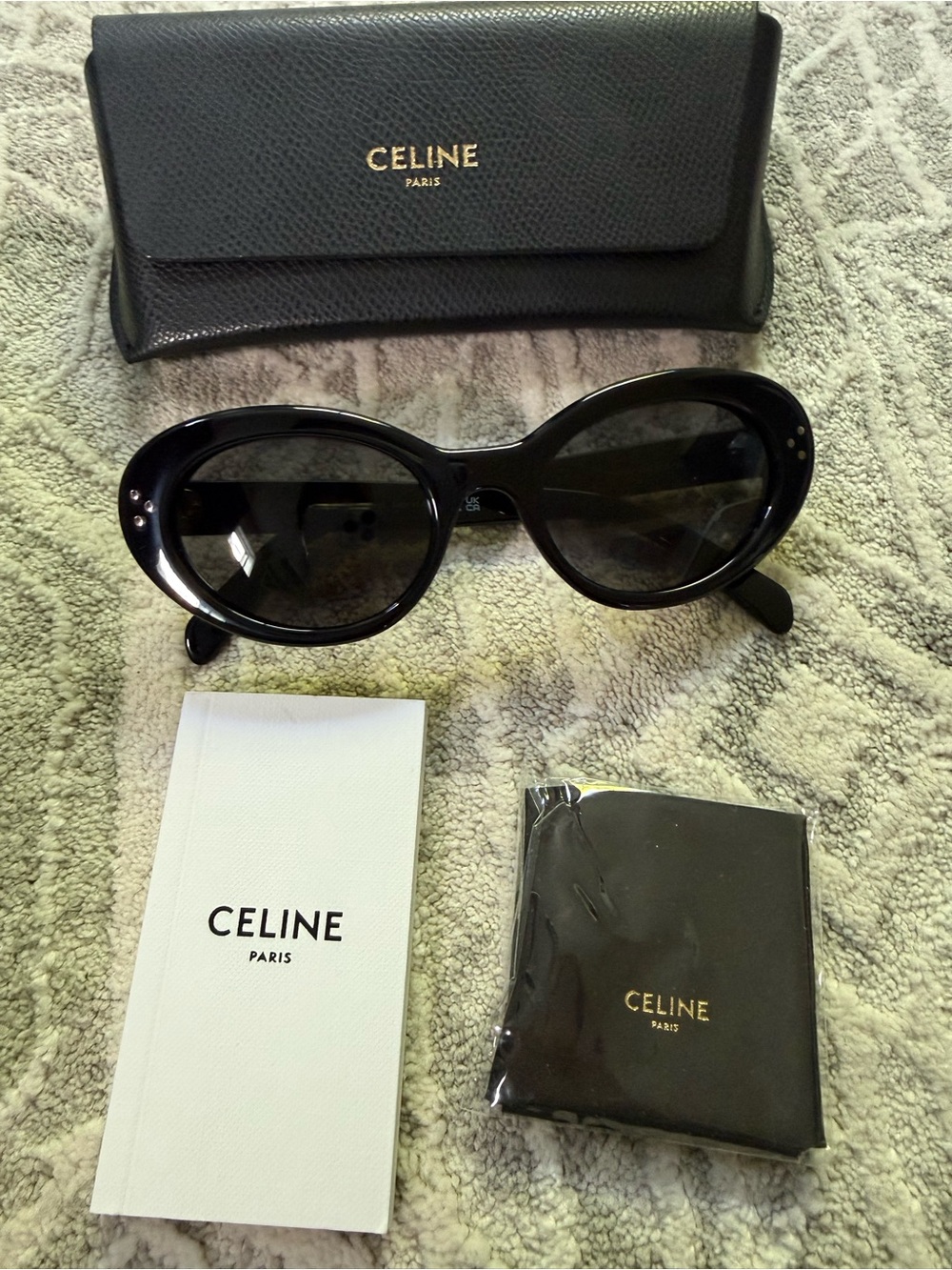 Celine Black Oval Women's Sunglasses with Signature Studs